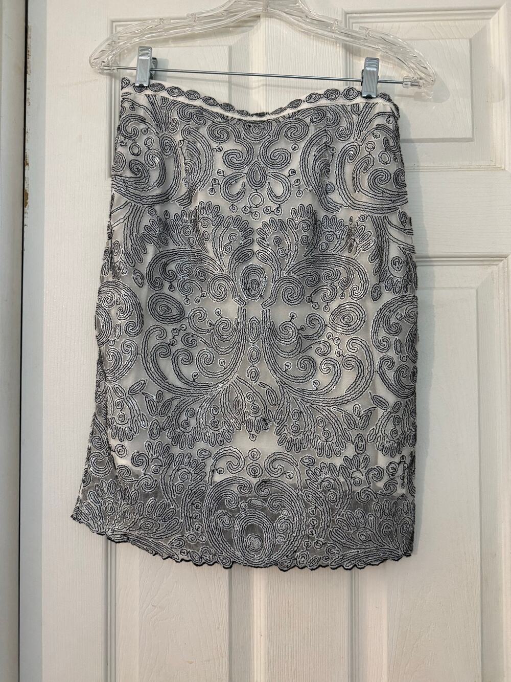 Yoana Baraschi Soutache Embroidered Sequin Mini Skirt | Black & White Baroque XS